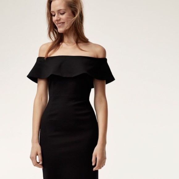 Aritzia Babaton Ruslan Off the Shoulder Black Midi Dress Size 10 - Picture 2 of 8
